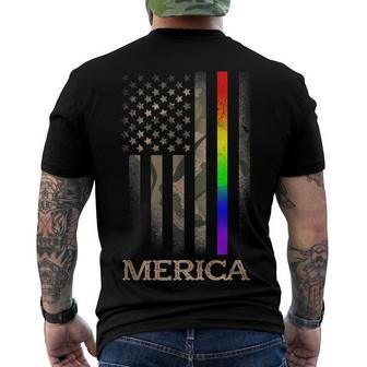 Lgbt Pride Rainbow Line Merica 4Th Of July Camo Us Flag Men's T-shirt Back Print - Seseable