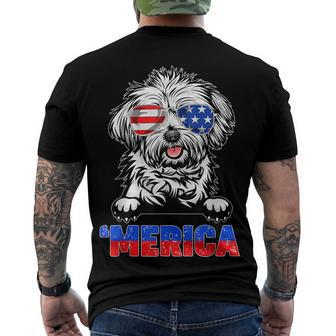 Lhasa Apso Dog With Merica Sunglasses 4Th Of July Men's T-shirt Back Print - Seseable