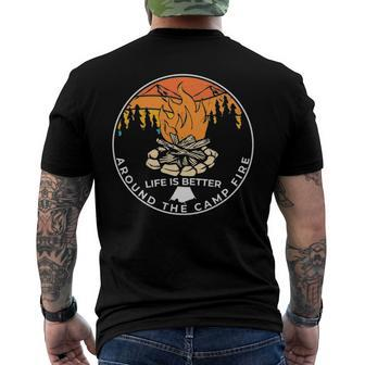 Life Is Around The Campfire Sayings Graphic Plus Size Men's Back Print T-shirt | Mazezy