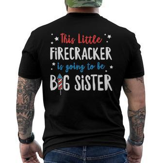Little Firecracker Pregnancy Announcement 4Th Of July Girls Men's Back Print T-shirt | Mazezy
