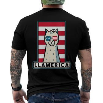 Womens Llama Alpaca Llamerica 4Th Of July Llama Sunglasses Usa Flag V-Neck Men's Back Print T-shirt | Mazezy