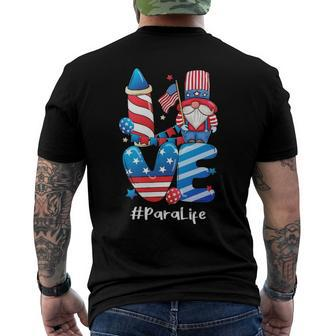 Love Para Life Gnome Usa Flag 4Th Of July Patriotic Men's Back Print T-shirt | Mazezy
