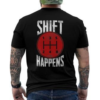 Manual Car Shift Happens Manual Gear Shift Men's Back Print T-shirt | Mazezy