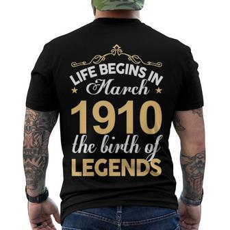 March 1910 Birthday Life Begins In March 1910 V2 Men's T-Shirt Back Print - Seseable