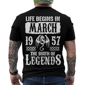 March 1957 Birthday Life Begins In March 1957 Men's T-Shirt Back Print - Seseable
