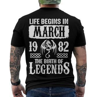 March 1982 Birthday Life Begins In March 1982 Men's T-Shirt Back Print - Seseable