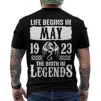 May 1923 Birthday Life Begins In May 1923 Men's T-Shirt Back Print - Seseable