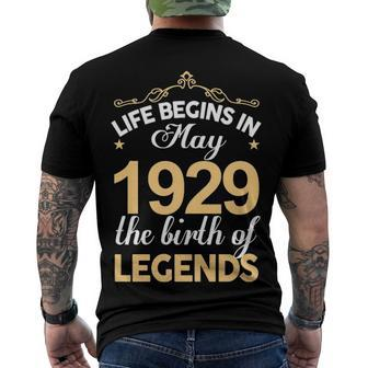 May 1929 Birthday Life Begins In May 1929 V2 Men's T-Shirt Back Print - Seseable