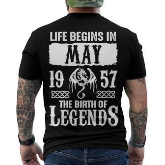 May 1957 Birthday Life Begins In May 1957 Men's T-Shirt Back Print - Seseable