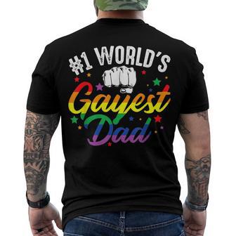 Mens 1 Worlds Gayest Dad Funny Fathers Day Lgbt Pride Rainbow 14 Shirt Men's Crewneck Short Sleeve Back Print T-shirt | Favorety AU