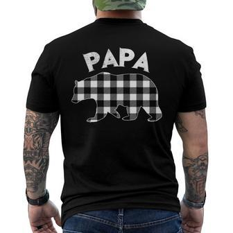 Mens Black And White Buffalo Plaid Papa Bear Christmas Pajama Men's Crewneck Short Sleeve Back Print T-shirt