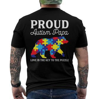 Mens Mens Bear Proud Autism Papa Autism Awareness Month Men's Crewneck Short Sleeve Back Print T-shirt | Mazezy