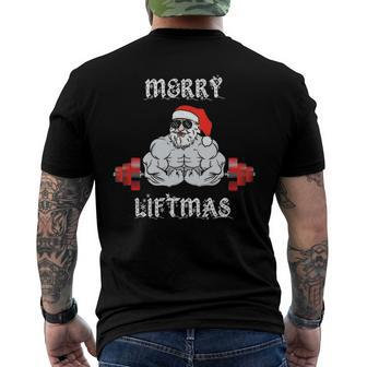 Merry Liftmas Santa Claus Weightlifting Fitness Gym Men's Back Print T-shirt | Mazezy