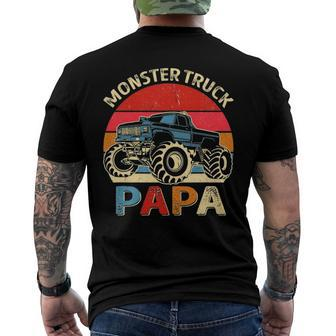 Monster Truck Papa Matching Family Birthday Party Men's Back Print T-shirt | Mazezy
