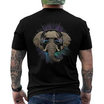 Music Elephant Dj With Headphones Musical Elephant Lovers Men's Back Print T-shirt | Mazezy