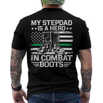 My Stepdad Is A Hero In Combat Boots 684 Shirt Men's Crewneck Short Sleeve Back Print T-shirt | Favorety