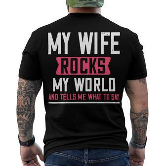 My Wife Rocks My World Papa T-Shirt Fathers Day Gift Men's Crewneck Short Sleeve Back Print T-shirt - Monsterry