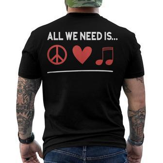 All We Need Is Peace Love Music Symbols Sign Men's T-shirt Back Print - Seseable