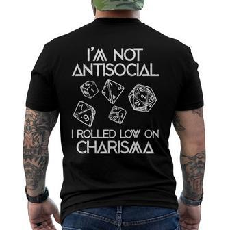 Not Antisocial Rolled Low Charisma Dice Rpg Dragon Men's Back Print T-shirt | Mazezy