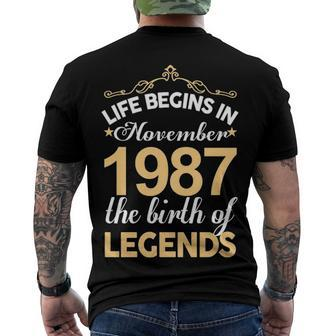 November 1987 Birthday Life Begins In November 1987 V2 Men's T-Shirt Back Print - Seseable