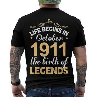 October 1911 Birthday Life Begins In October 1911 V2 Men's T-Shirt Back Print - Seseable