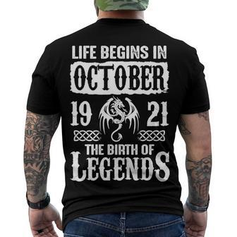 October 1921 Birthday Life Begins In October 1921 Men's T-Shirt Back Print - Seseable