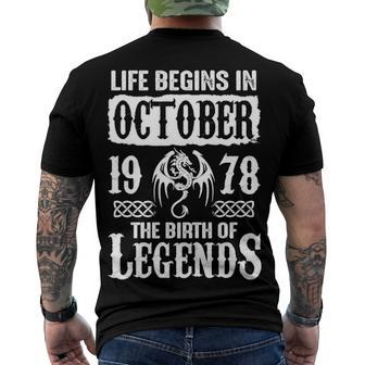 October 1978 Birthday Life Begins In October 1978 Men's T-Shirt Back Print - Seseable