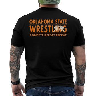 Oklahoma State Wrestling Compete Defeat Repeat Men's Back Print T-shirt | Mazezy DE