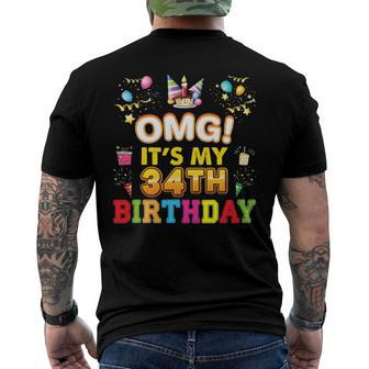 Omg Its My 34Th Birthday Happy Vintage 34 Years Old Perfect Men's Back Print T-shirt | Mazezy