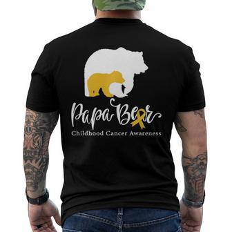 Mens Papa Bear Gold Ribbon Childhood Cancer Awareness Men's Back Print T-shirt | Mazezy