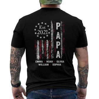 Papa Est 2021 Emma Noah Olivia William Sophia Vintage American Flag Men's Back Print T-shirt | Mazezy