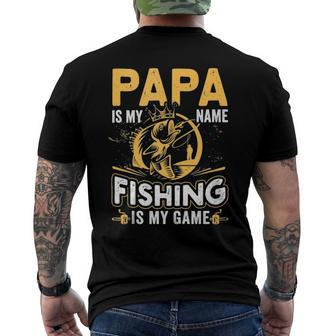 Papa Is My Name Fishing Is My Game Men's Back Print T-shirt | Mazezy