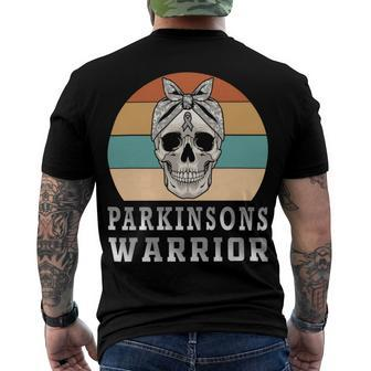 Parkinsons Warrior Skull Women Vintage Grey Ribbon Parkinsons Parkinsons Awareness Men's Crewneck Short Sleeve Back Print T-shirt - Monsterry DE