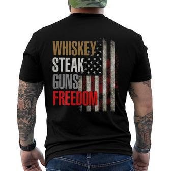 Patriotic American Flag Whiskey Steak Guns And Freedom Men's Back Print T-shirt | Mazezy