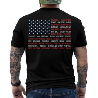 Patriotic July 4Th Usa American Flag All 50 State Names Men's T-shirt Back Print - Seseable