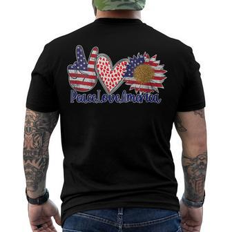 Peace Love America 4Th July Patriotic Sunflower Heart Sign Men's T-shirt Back Print - Seseable