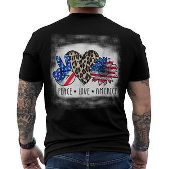 Peace Love America Bleached With Leopard Sunflower Us Flag V2 Men's T-shirt Back Print - Seseable