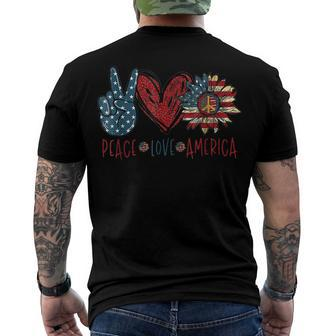 Peace Love America Sunflower Hippie 4Th Of July Men's T-shirt Back Print - Seseable