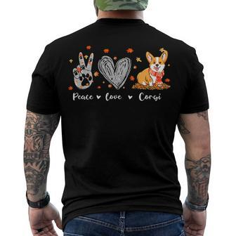 Peace Love Corgi Funny Corgi Dog Lover Pumpkin Fall Season V2 Men's Crewneck Short Sleeve Back Print T-shirt - Monsterry UK