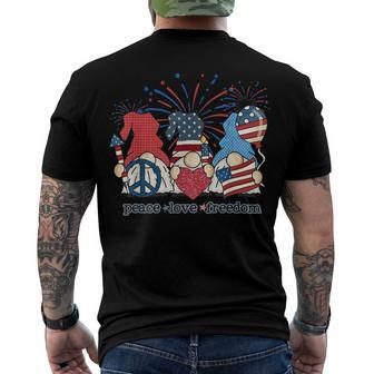 Peace Love Freedom Fireworks Gnomes 4Th Of July America Men's T-shirt Back Print - Seseable