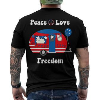 Peace Love And Freedom Rv Camper Graphic 4Th Of July Men's T-shirt Back Print - Seseable