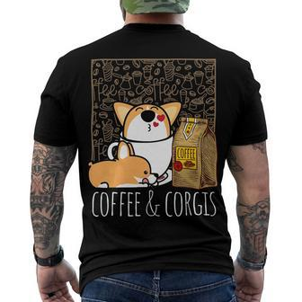 Pembroke Welsh Corgi Dog Coffee Lover Caffeine Corgi Mom Dad Men's Crewneck Short Sleeve Back Print T-shirt - Monsterry CA