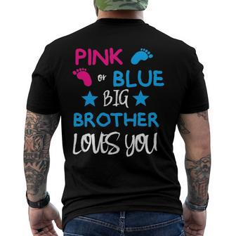 Pink Or Blue Gender Reveal Supply For Siblings Big Brother Men's Back Print T-shirt | Mazezy