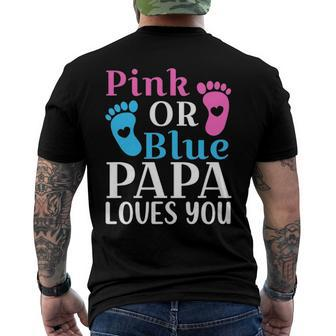 Mens Pink Or Blue Papa Loves You Cute Gender Reveal Father Men's Back Print T-shirt | Mazezy DE