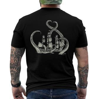Pirate Ship Octopus Buccaneer Freebooter Crossed Bones Skull Men's Back Print T-shirt | Mazezy