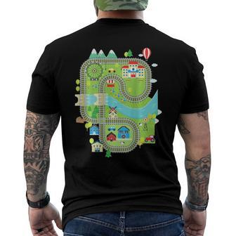 Play Toy Train On Dads Back Play Mat Train Track For Dad Men's Back Print T-shirt | Mazezy