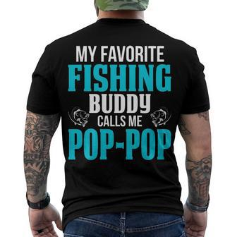 Poppop Grandpa Fishing My Favorite Fishing Buddy Calls Me Poppop Men's T-Shirt Back Print - Seseable