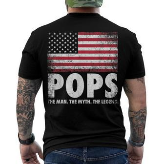 Mens Pops The Man Myth Legend Fathers Day 4Th Of July Grandpa Men's T-shirt Back Print - Seseable