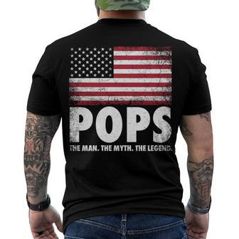 Pops The Man Myth Legend Fathers Day 4Th Of July Grandpa Men's T-shirt Back Print - Seseable