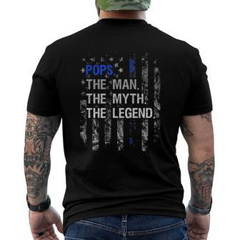 Mens Pops The Man Myth Legend Thin Blue Line Men's Back Print T-shirt | Mazezy